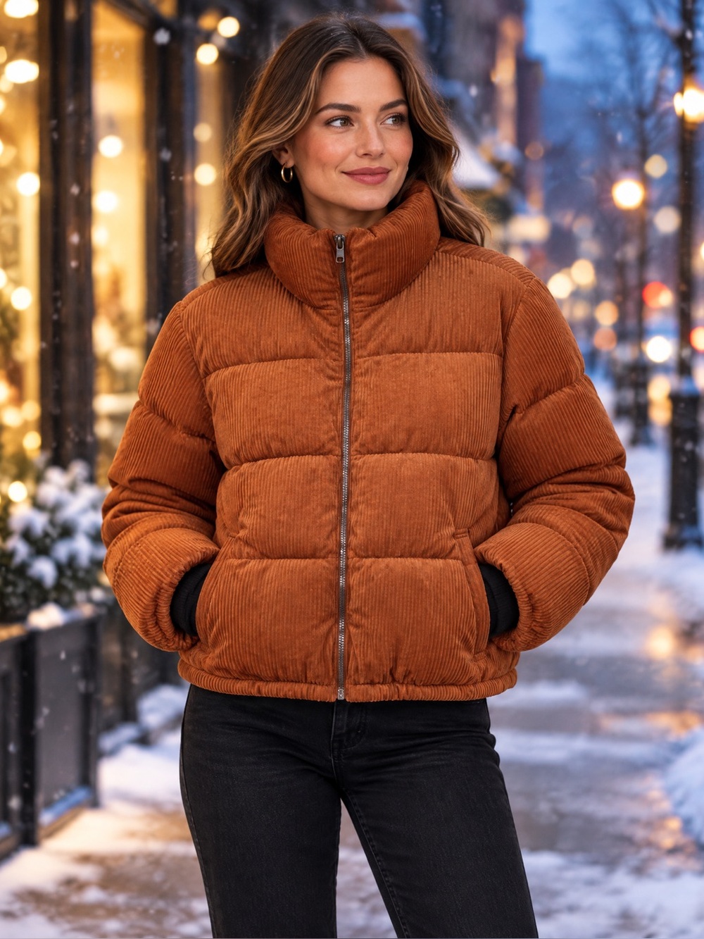 COLLECTION B women’s thick/heavy size medium corduroy puffer jacket in rust NWT